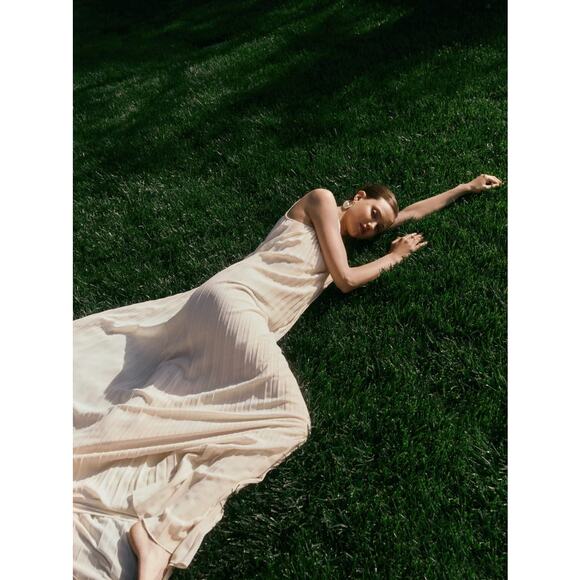 Reformation Rafina Dress ivory pleated wedding bridal maxi loose fit size 6 - Picture 3 of 15